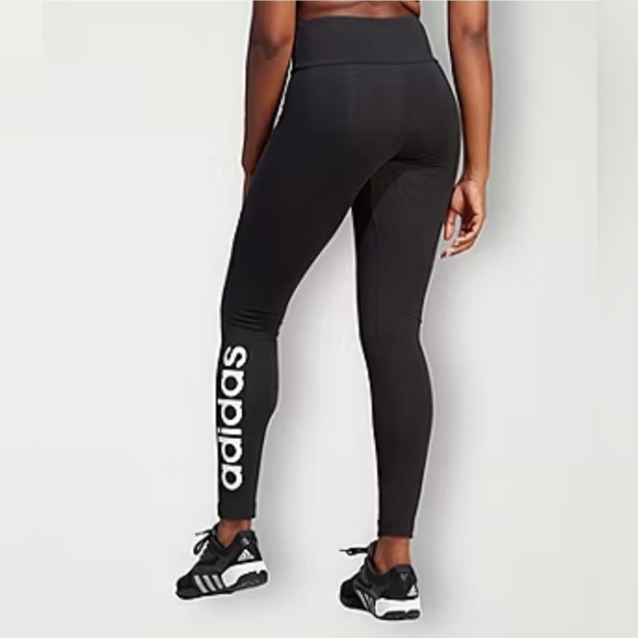 Adidas Ultra Black Highrise Full Length Tight Leg Spellout Logo Size 1X Leggings - Picture 4 of 13
